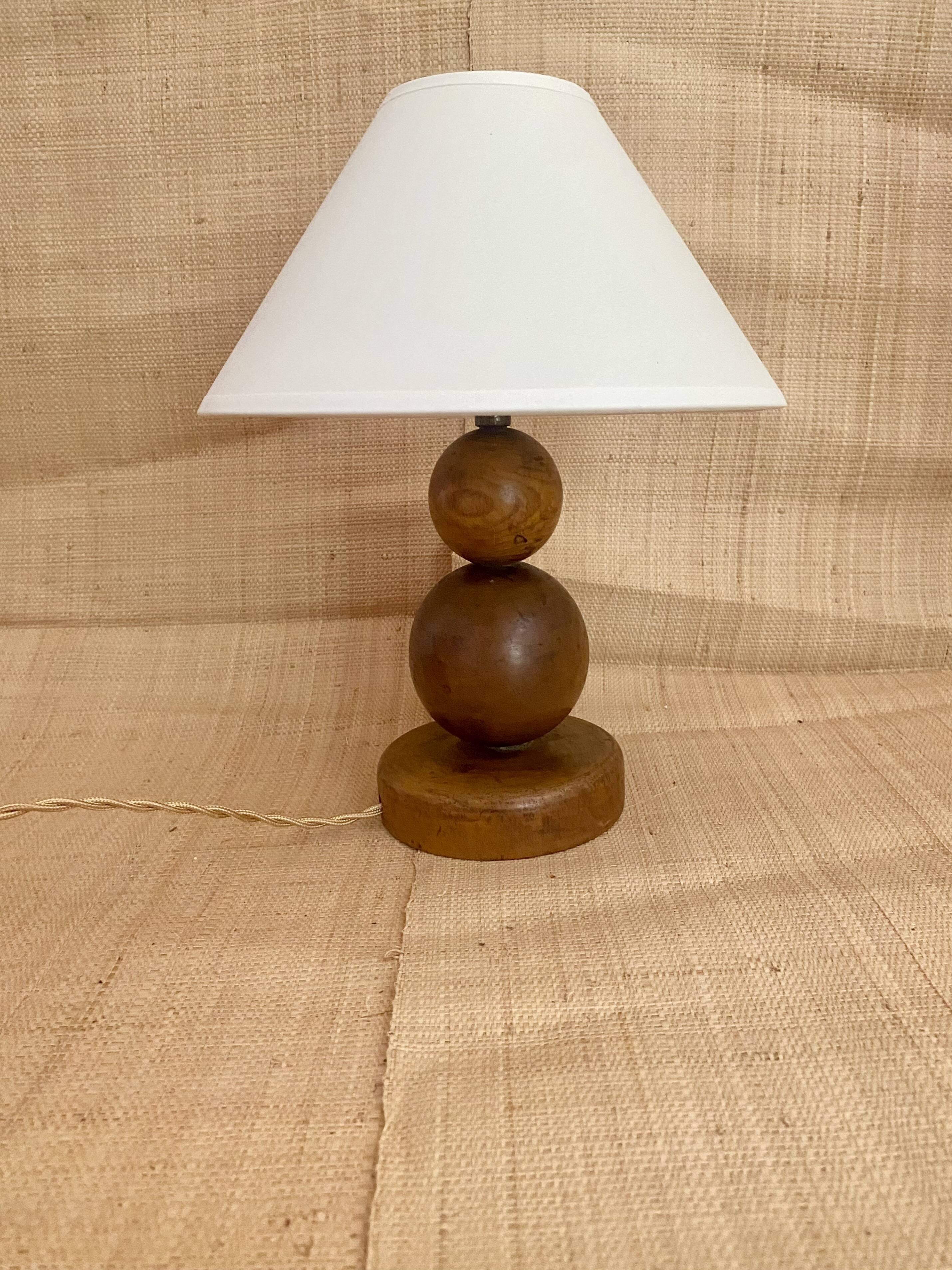Wooden ball lamp, 2M fabric cable, cotton shade