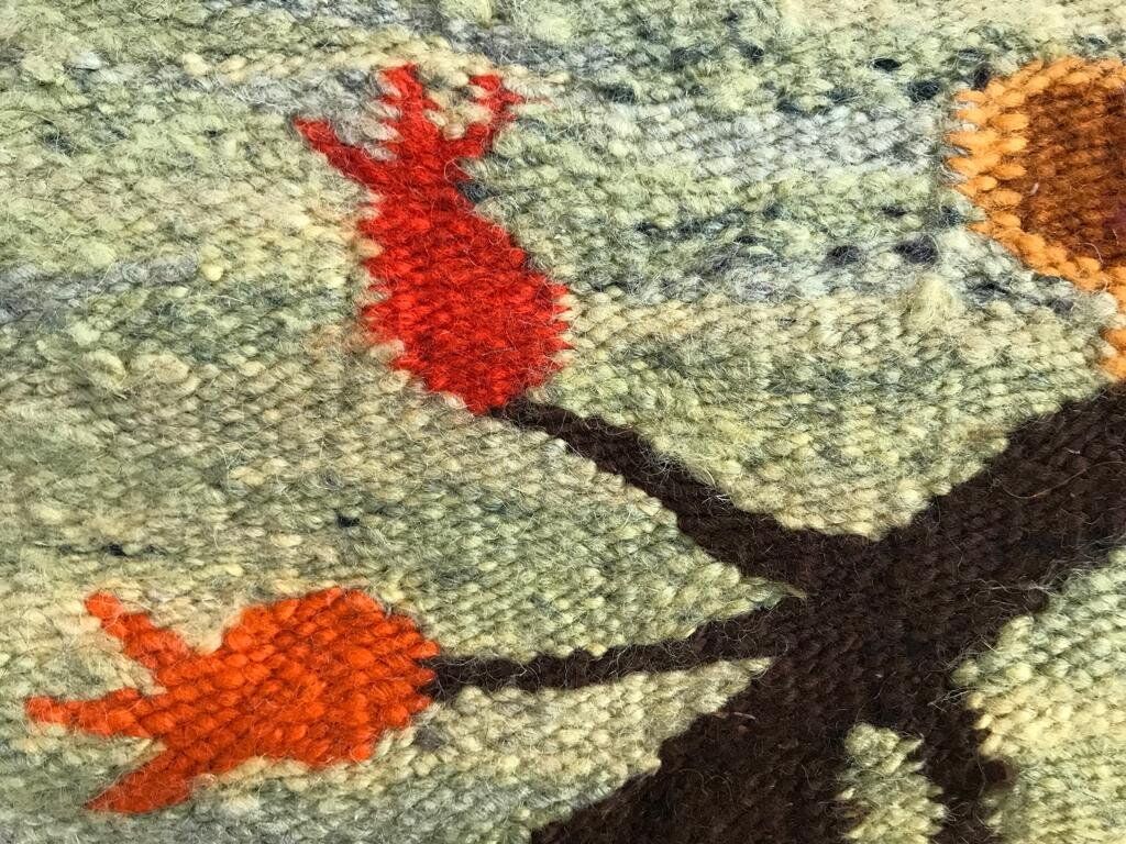 Polish kilim or wall rug with tree and blossoms motif from Cepelia, 1960s