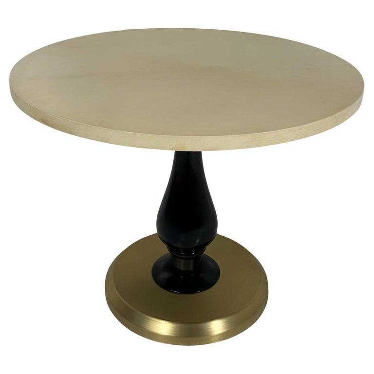 Italian Art Deco Coffee Table in Parchment, Black Lacquer and Brass