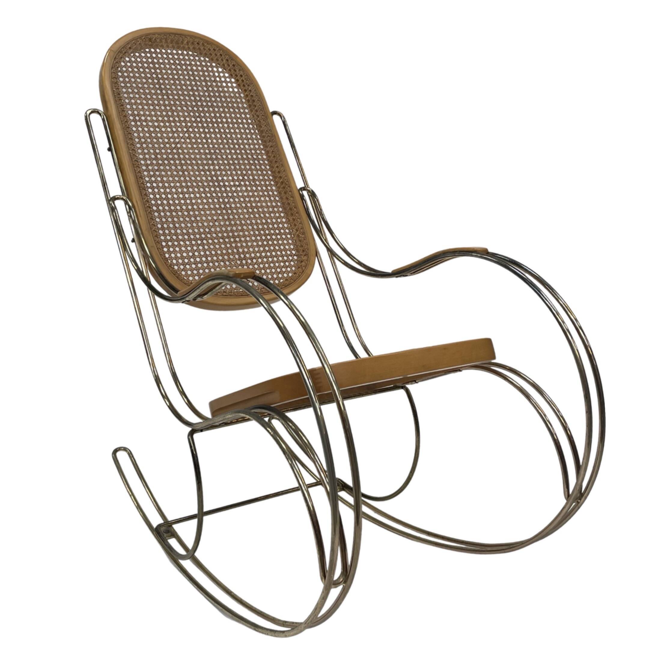 Vintage rocking chair brass bentwood design 1970s