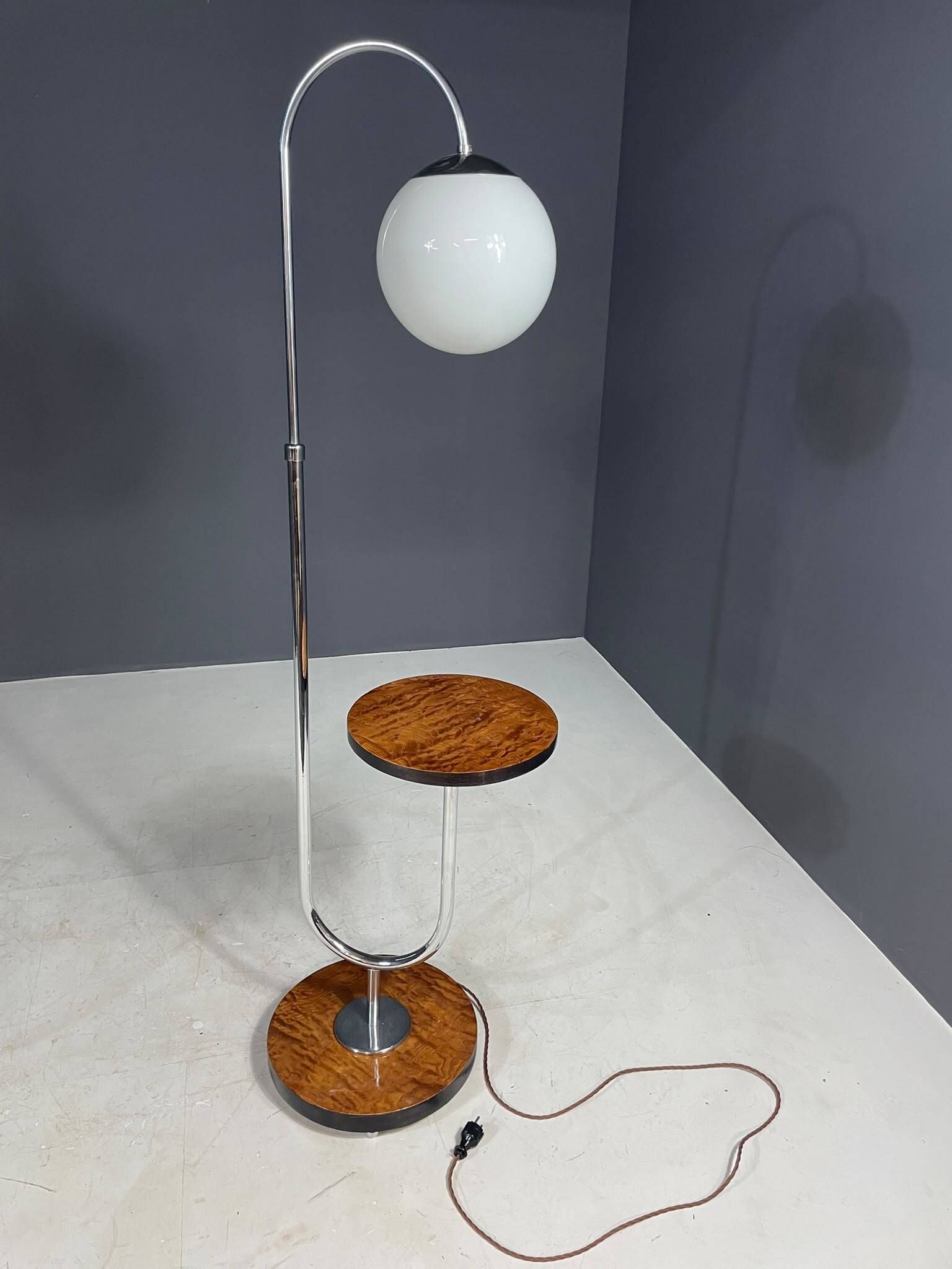 Restored Bauhaus floor lamp with integrated table by R. Slezák