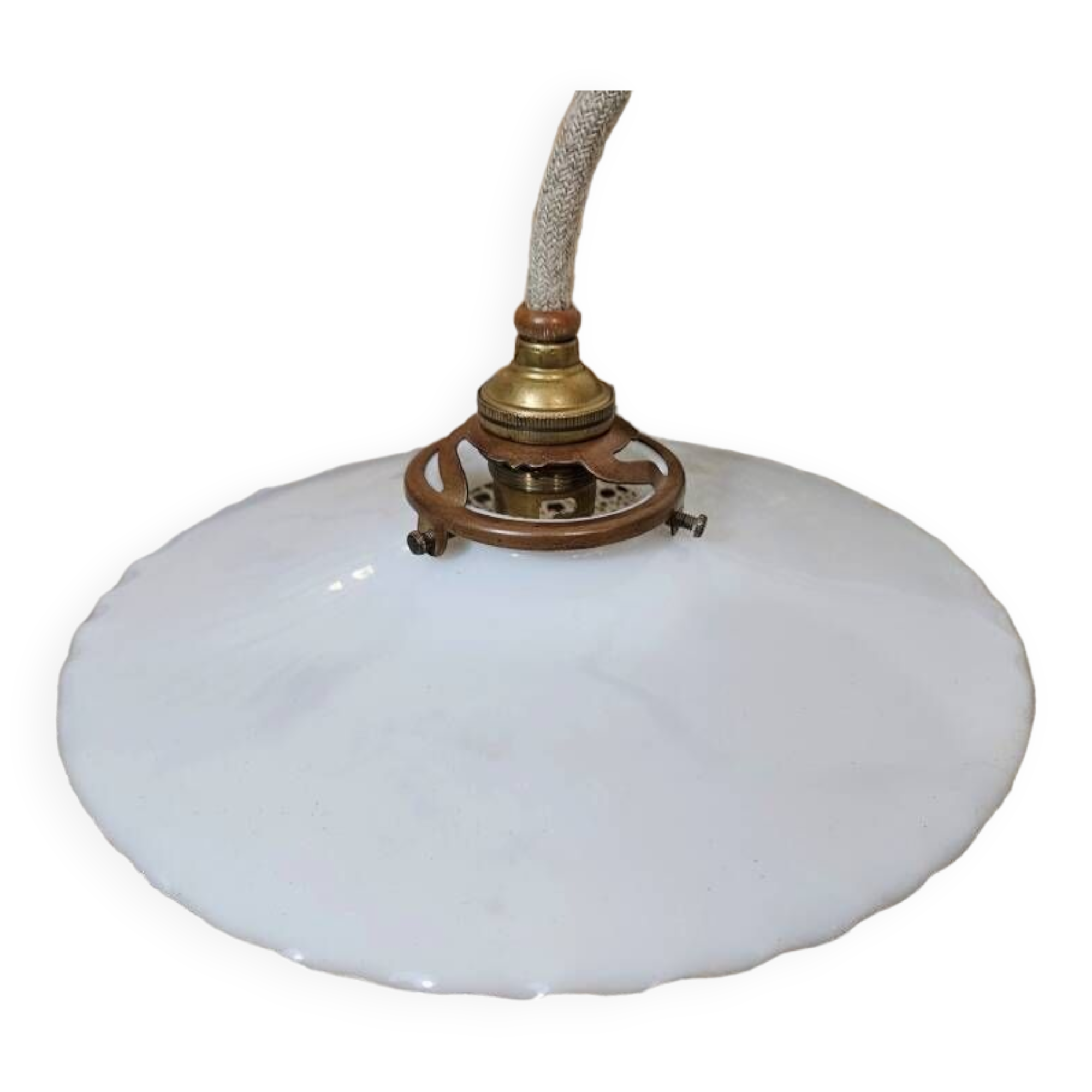 Old pendant lamp in pleated white opaline
