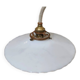 Old pendant lamp in pleated white opaline