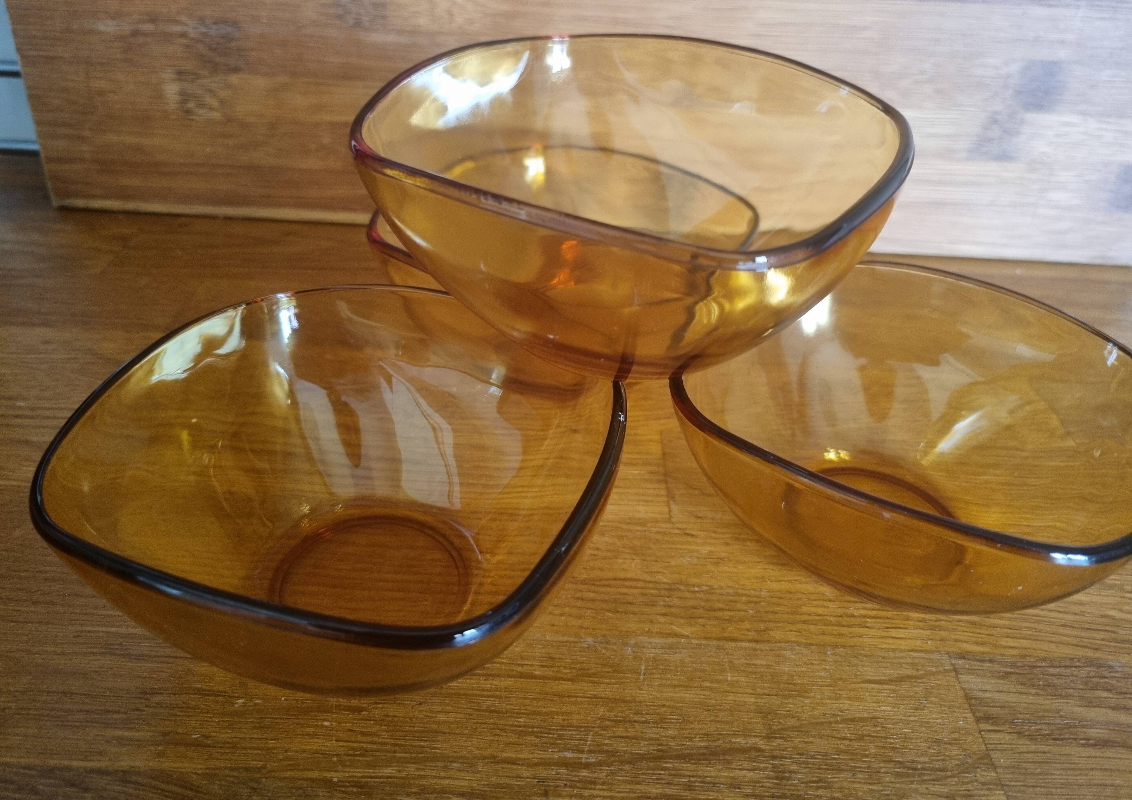 Set of 4 vintage amber glass bowls by Vereco.