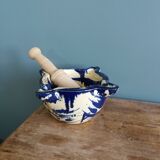 Glazed terracotta mortar and wooden pestle