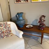 Scandinavian coffee table in teak and wicker 1960