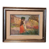 Peinture à l'huile de figures sur panneau dans le style impressionniste des années 50/60.