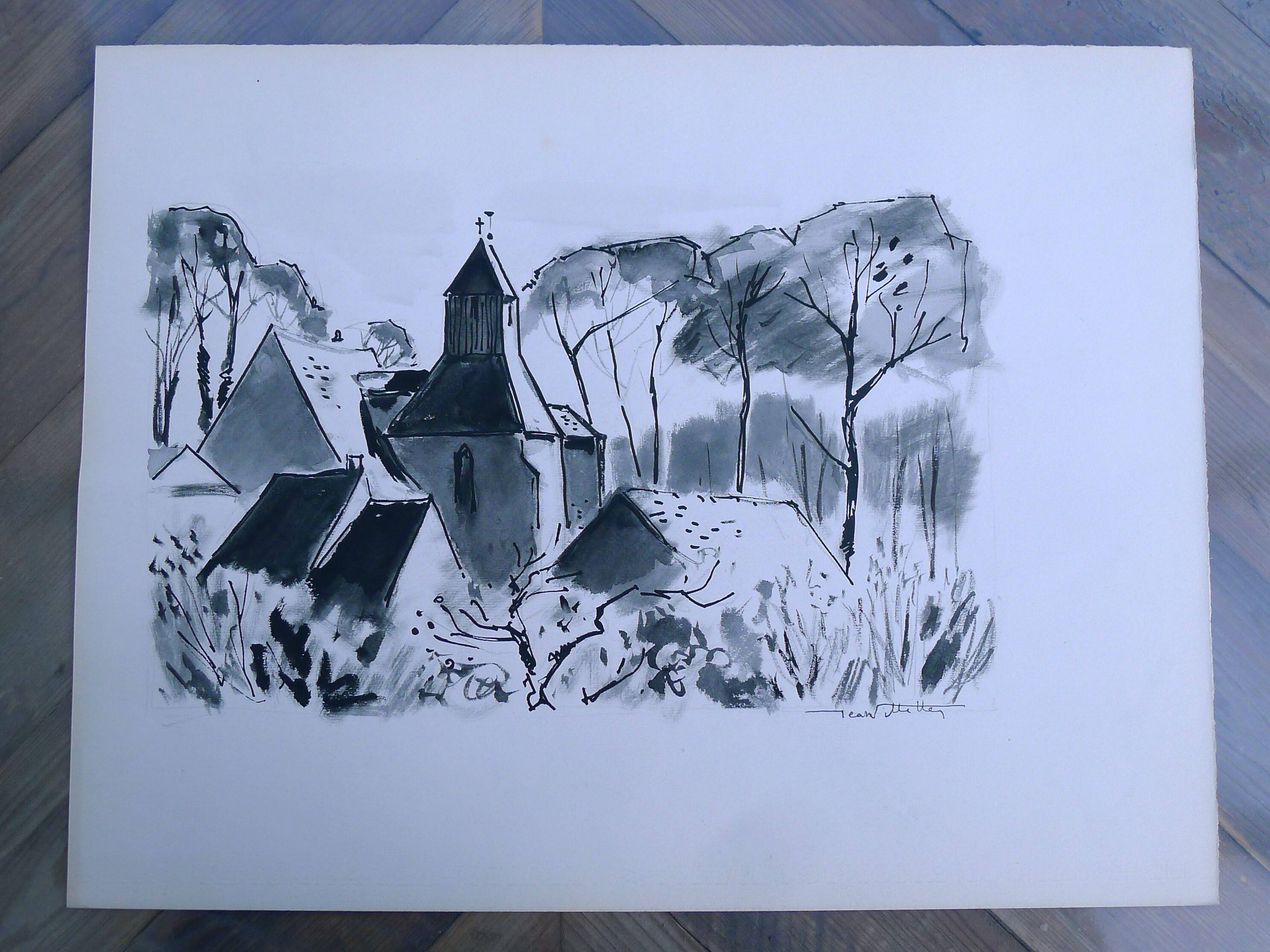 Original Indian ink wash drawing by Jean Villette (1913-2005)