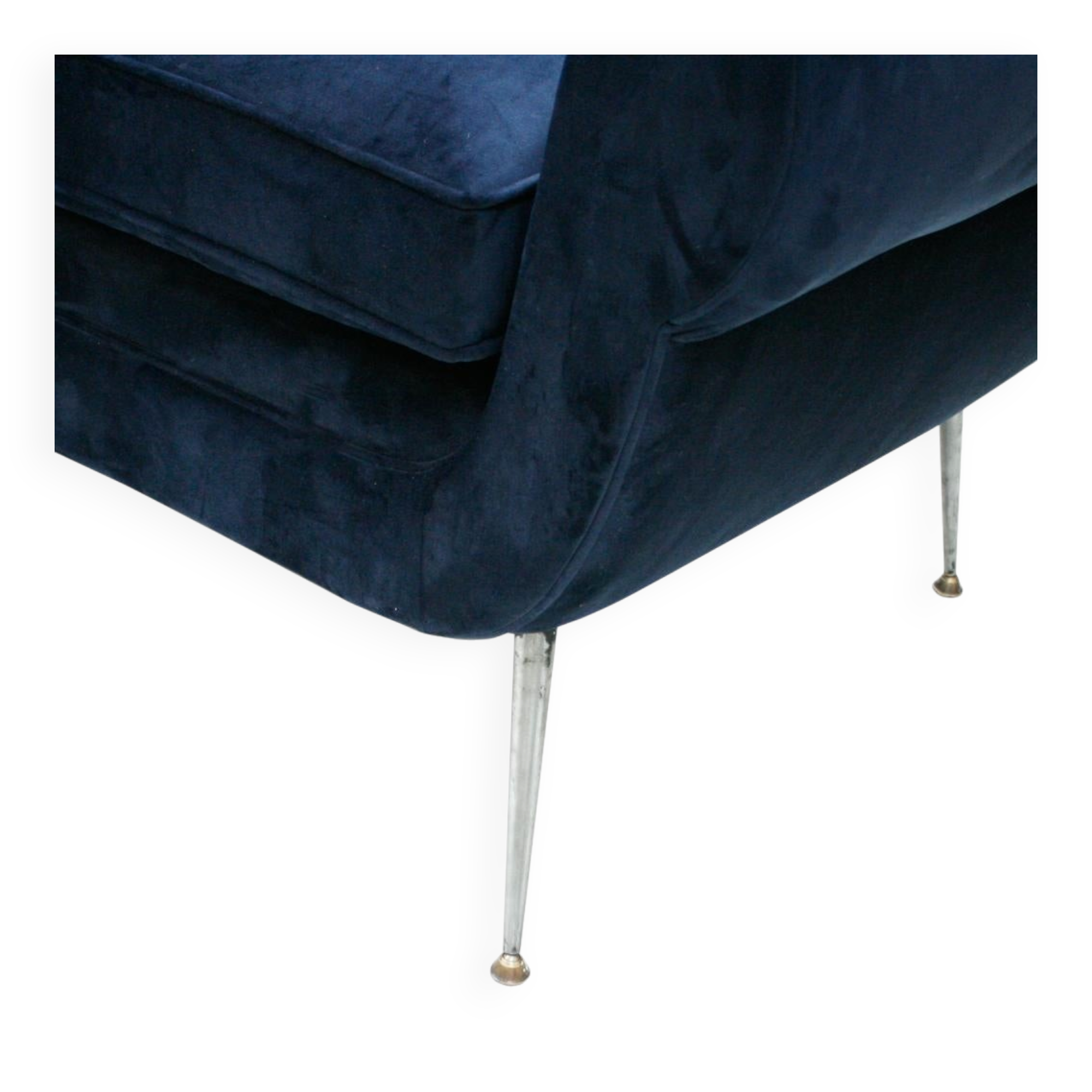 Gigi Radice Mid-Century Modern Midnight Blue Cotton Velvet Curved Italian Sofa