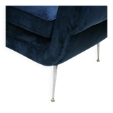 Gigi Radice Mid-Century Modern Midnight Blue Cotton Velvet Curved Italian Sofa