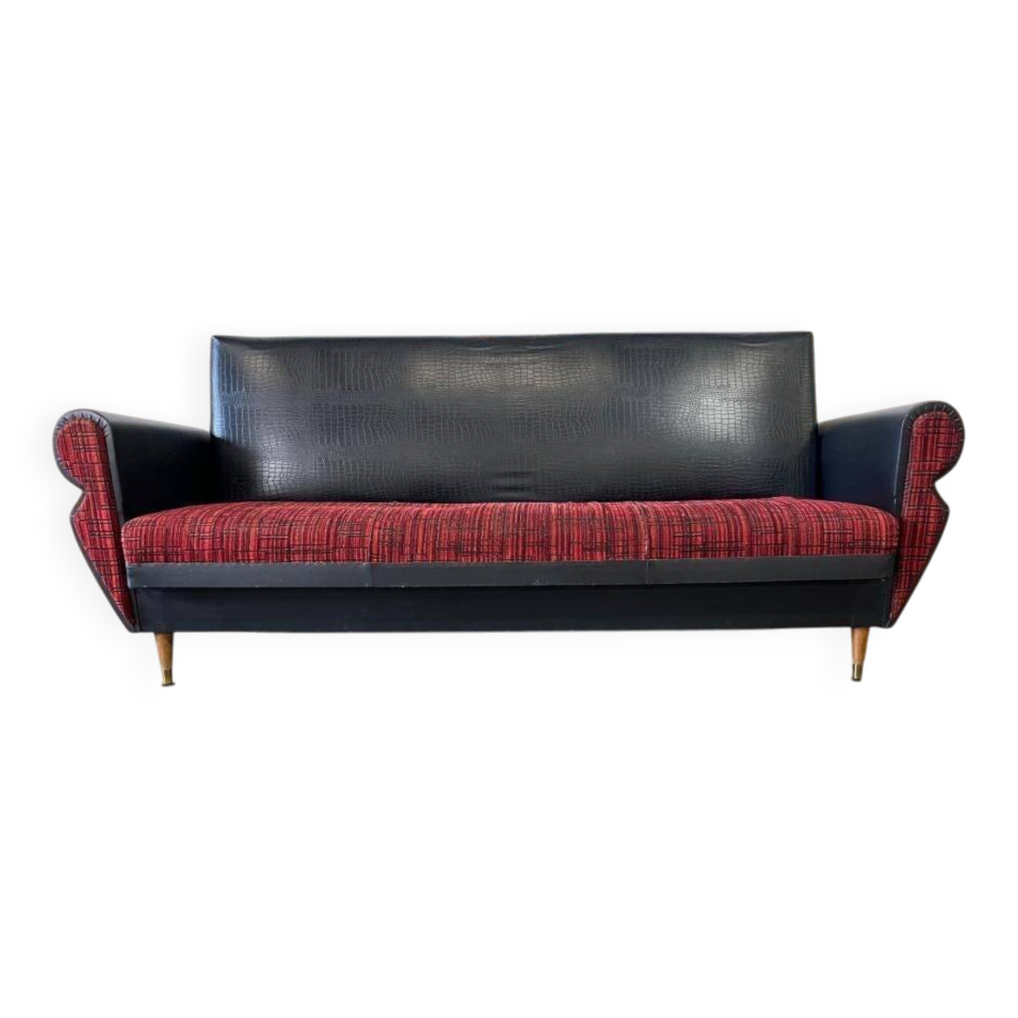 Vintage black and red sofa / three-seater / sofa bed