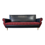 Vintage black and red sofa / three-seater / sofa bed
