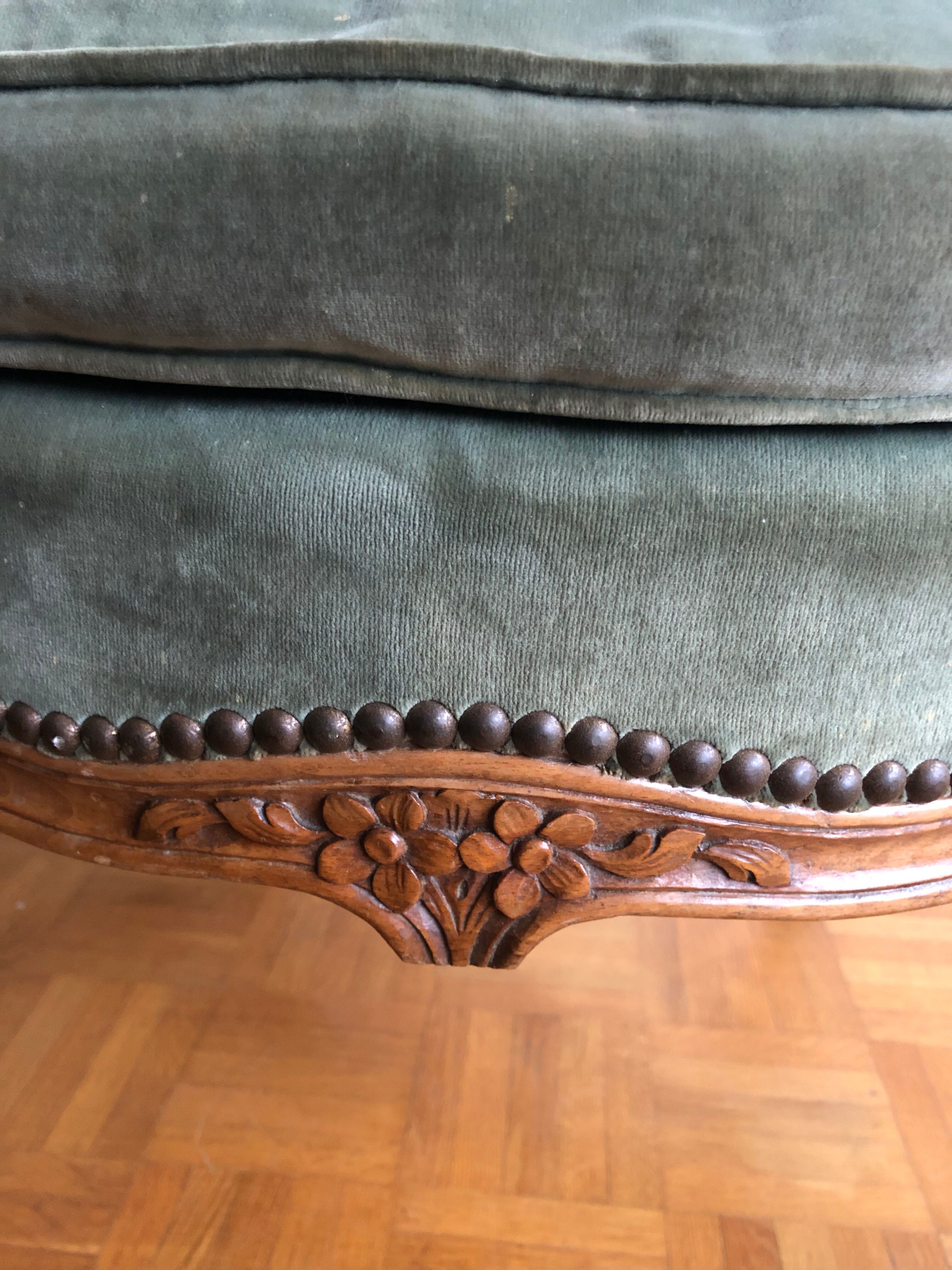 Green shepherdess armchair Louis XV style