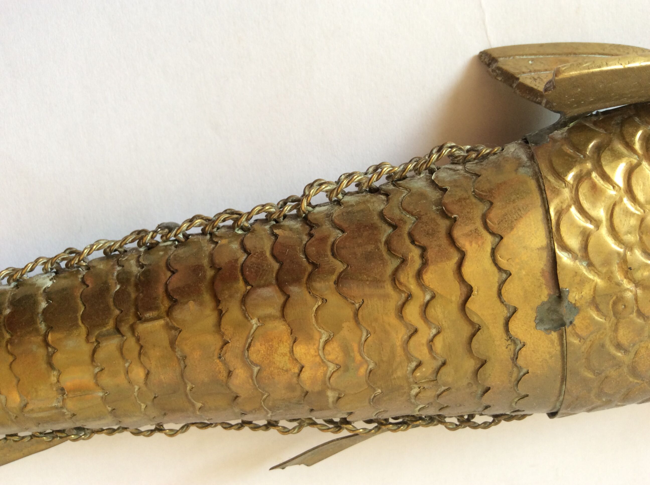 Old articulated brass fish box