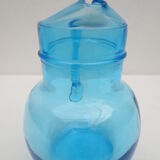 pichet à orangeade en verre bleu turquoise