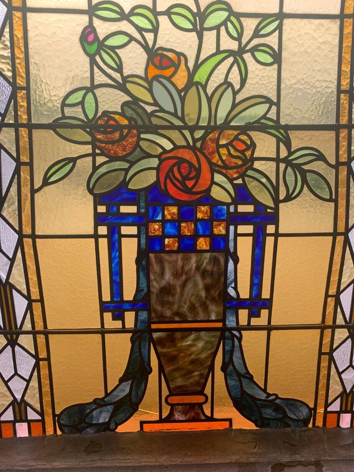 20th century Art Deco stained glass panel