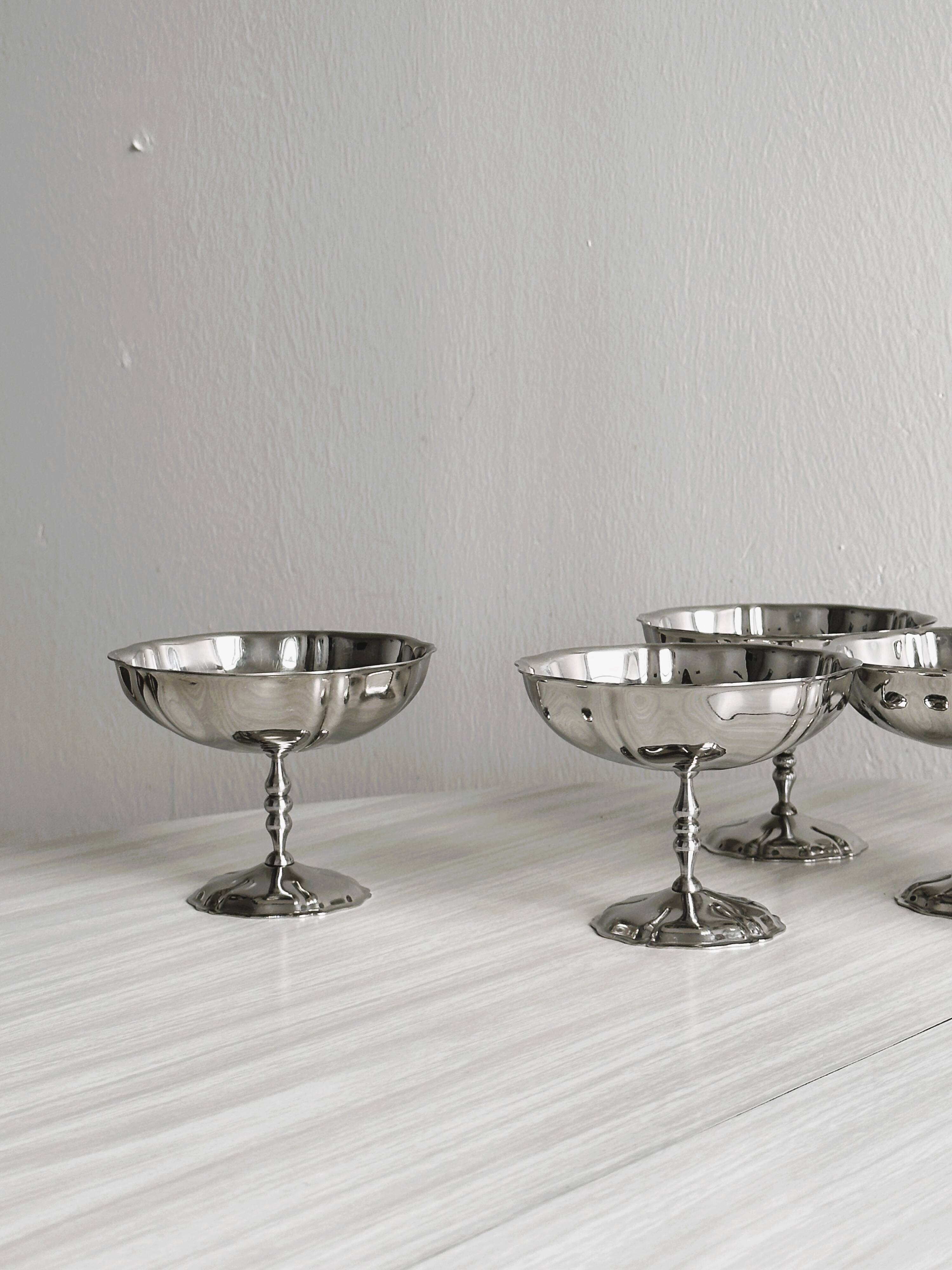 6 very large stainless steel footed bowls, Letang Remy style