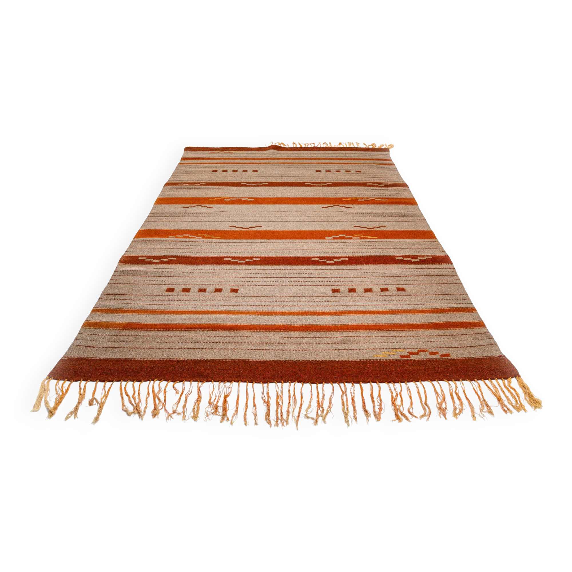 Scandinavian Art Deco/Functionalism Flat Weave Rug. 242 (274 incl. fringes) x 154 cm