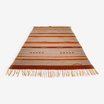 Tapis scandinave Art déco/fonctionnalisme à tissage plat. 242 (274 avec franges) x 154 cm