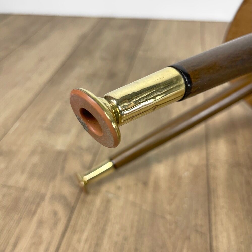 Guéridon tripode verre bois et laiton années 50