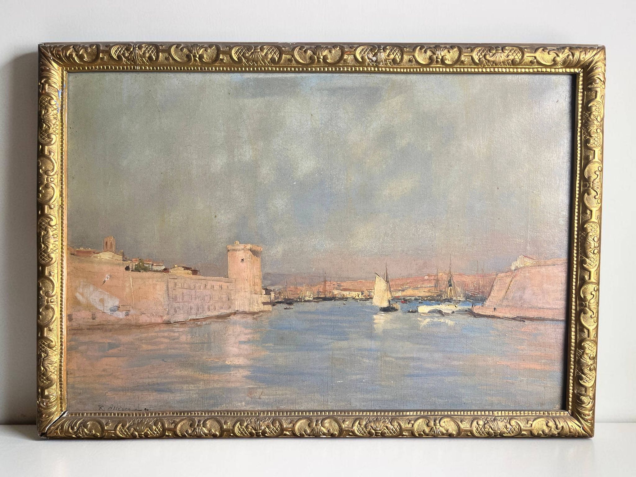 Allegre raymond, oil on canvas port of marseille signed dated 19th century