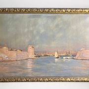 Allegre raymond, oil on canvas port of marseille signed dated 19th century