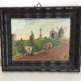 Tableau ancien paysage de campagne