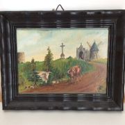 Tableau ancien paysage de campagne