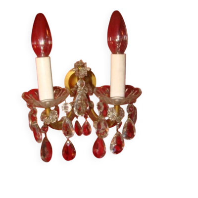 applique à pampilles de cristal à 2 bras de lumière époque années 60