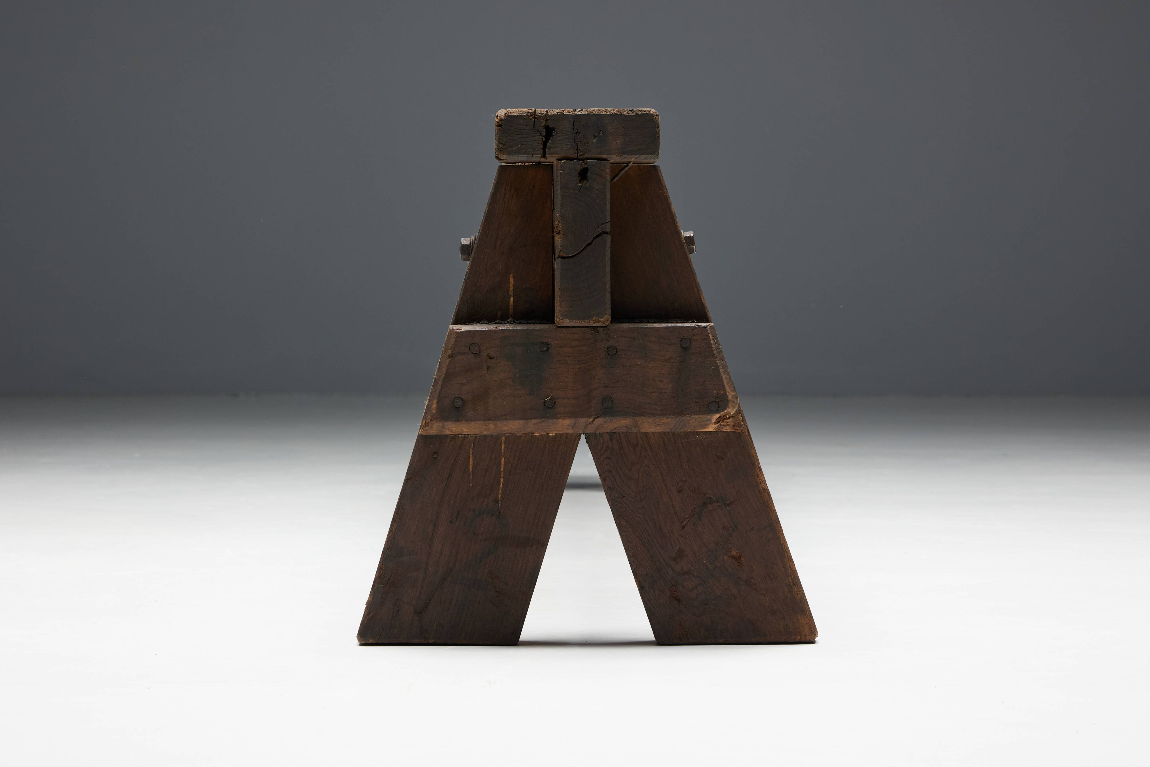 Brutalist Folk Art Benches, France, 19th Century