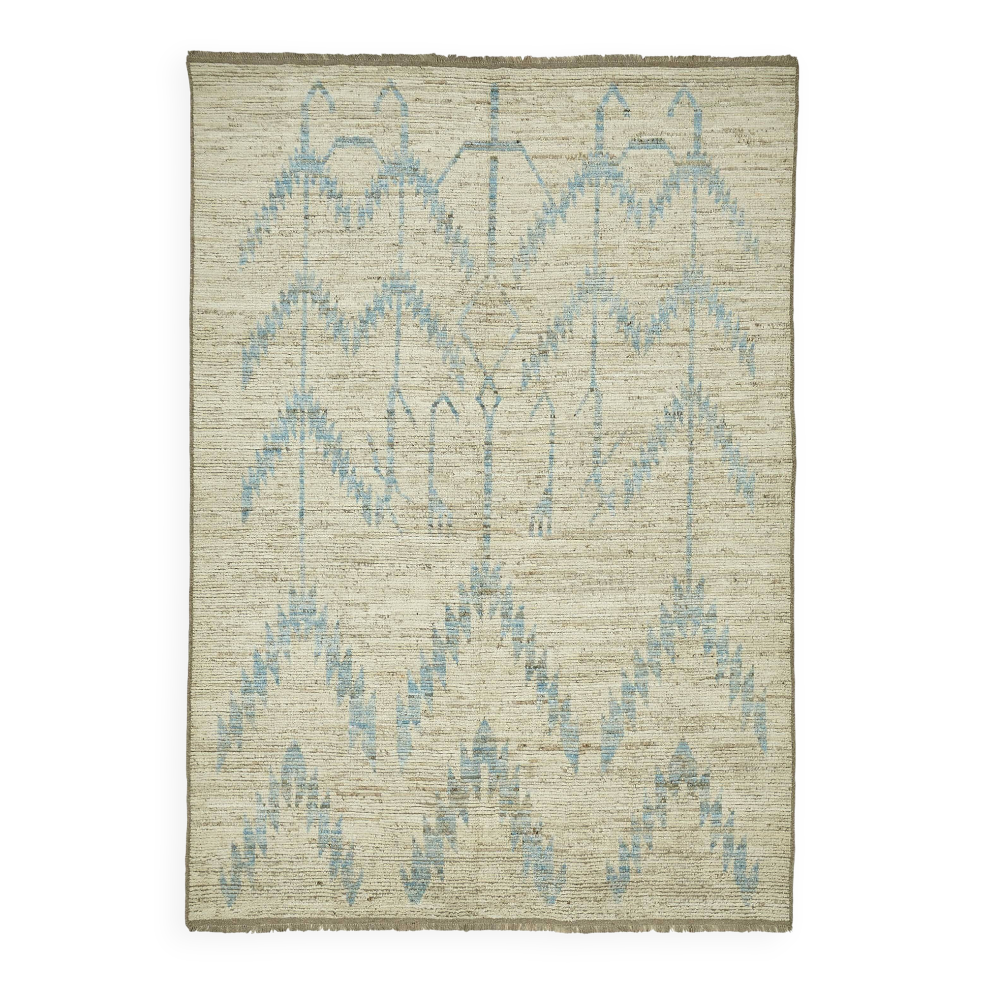 Hand-Knotted Turkish Contemporary 203 cm x 295 cm Beige Wool Carpet