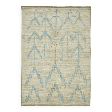 Tapis turc contemporain en laine beige noué à la main, 203 cm x 295 cm