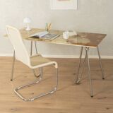 Unique desk from the 1970s with onyx marble top and stainless steel 'Grasshopper' legs