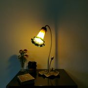 Brass water lily lamp and glass paste, art nouveau style.