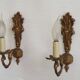 Pair French Gilt Bronze Single Wall Sconces Leaf & Feather Plume Detail