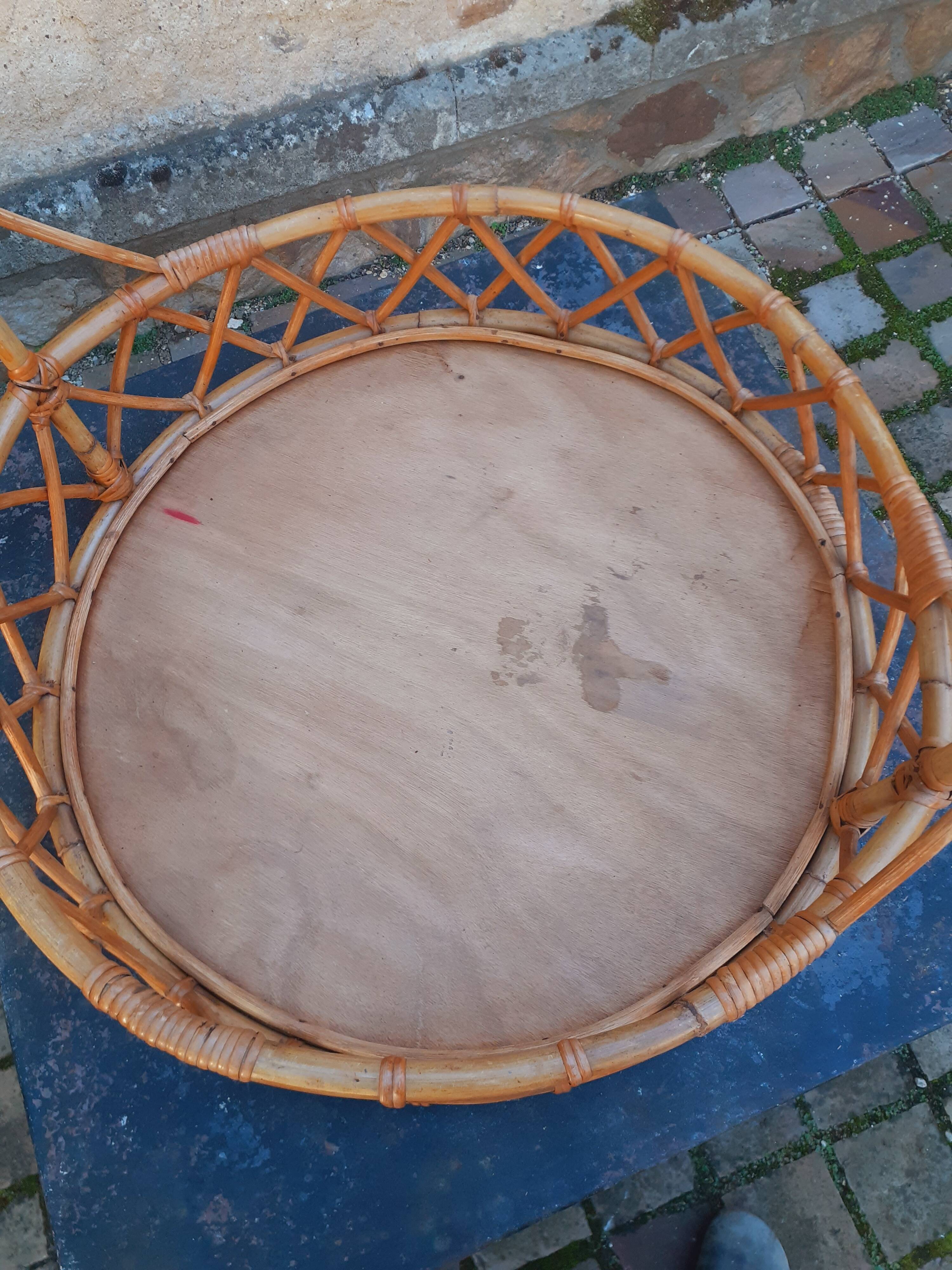 60s rattan hanging planter