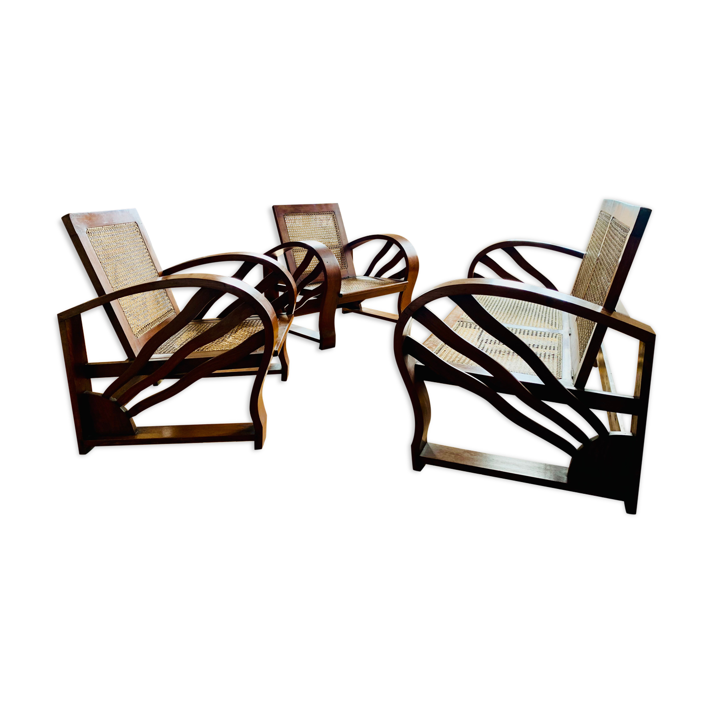 Set living room armchairs sofa colonial style art deco