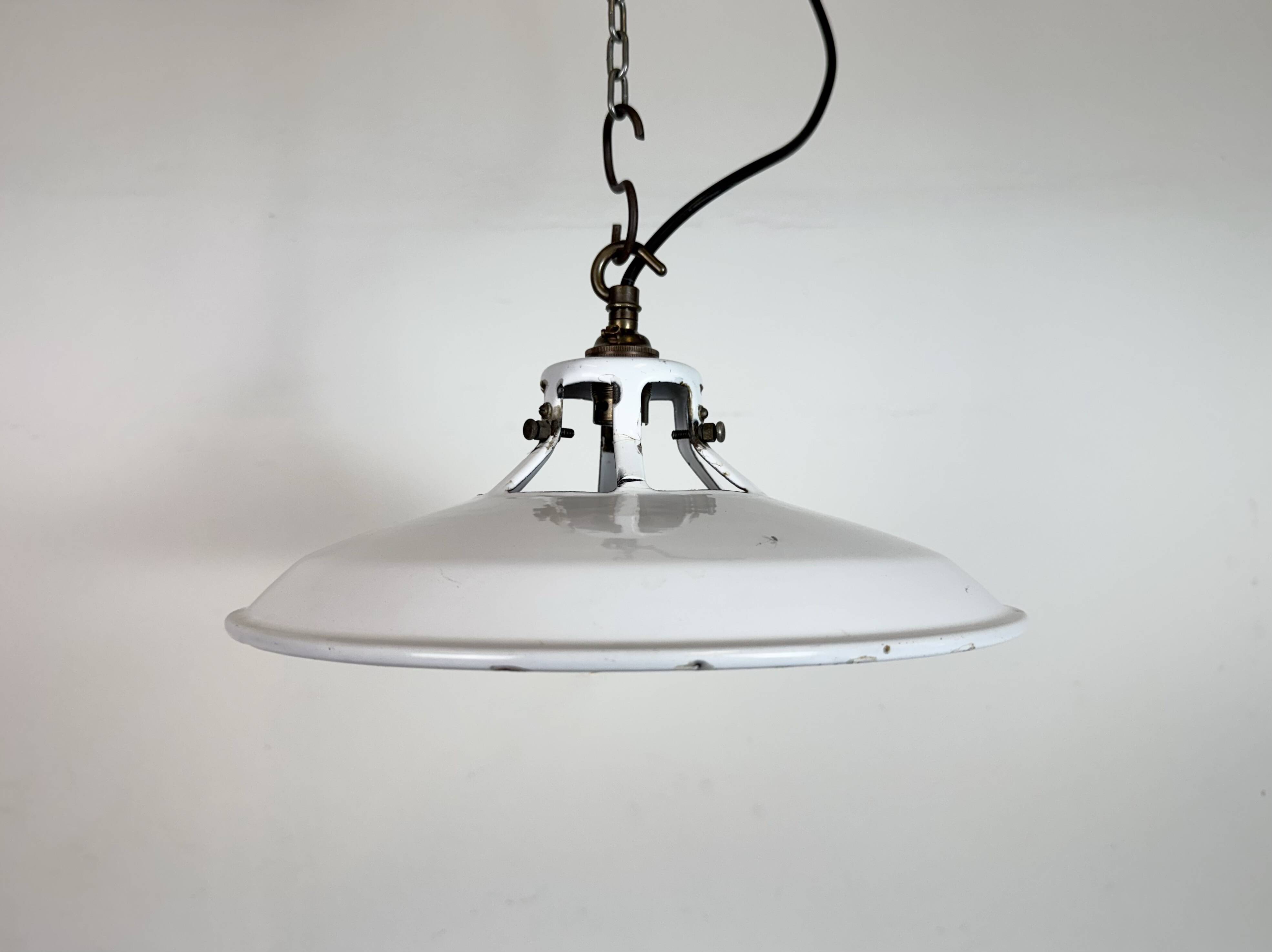 Industrial White Enamel Factory Pendant Lamp, 1960s