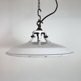 Industrial White Enamel Factory Pendant Lamp, 1960s