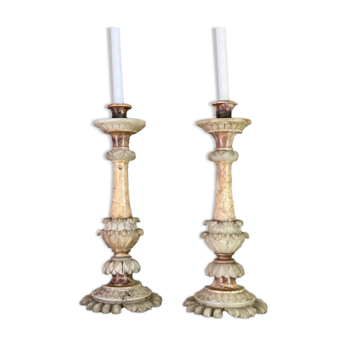 Pair of marble and alabaster candlesticks circa 1880