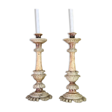Paire de bougeoirs en marbre et albâtre vers 1880