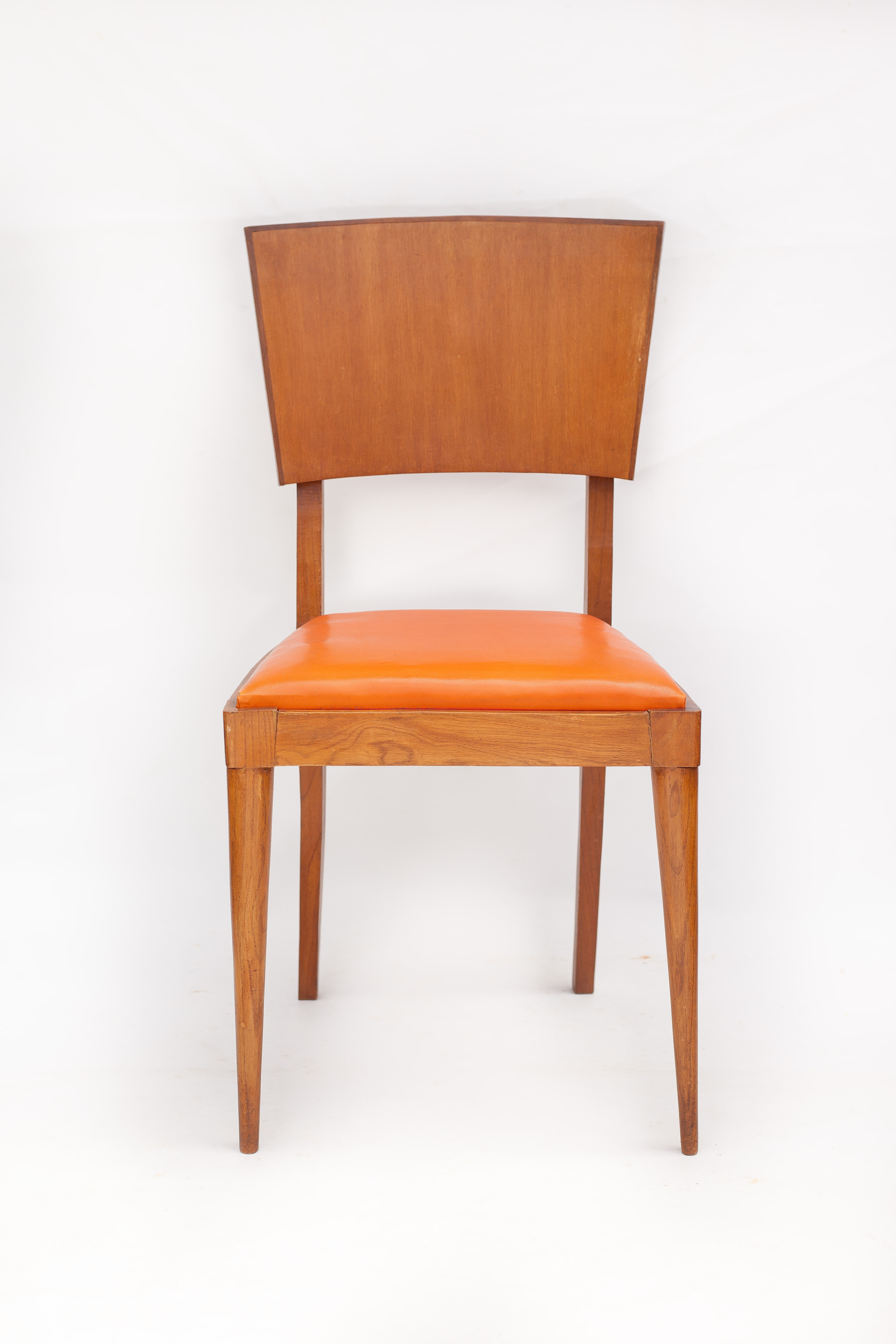Vintage Chair Wooden Chair Old Chair Extra Chair Orange Leather Seating Chair Cu Selency