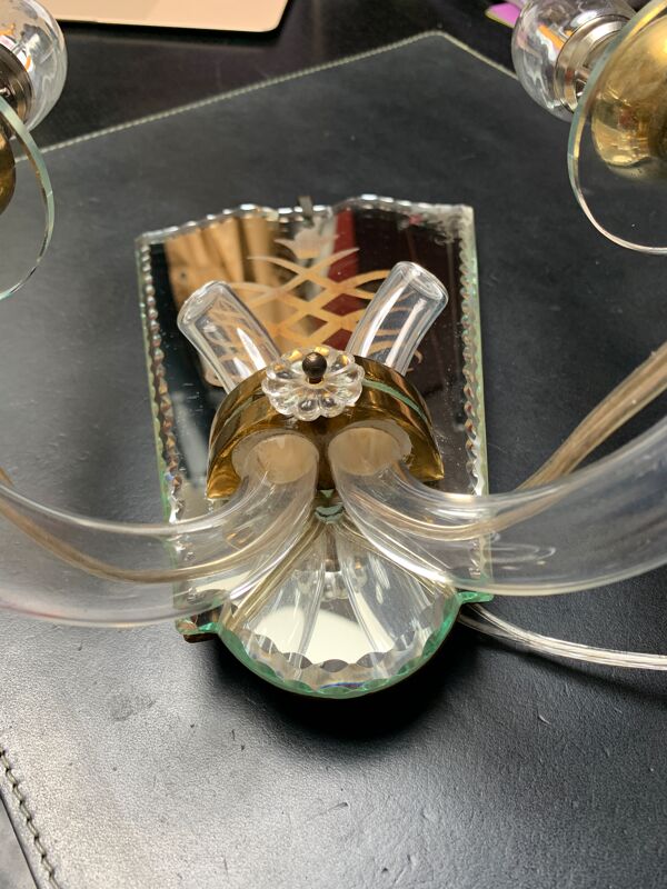 Applique en miroir églomisé années 40 a deux bras de lumière