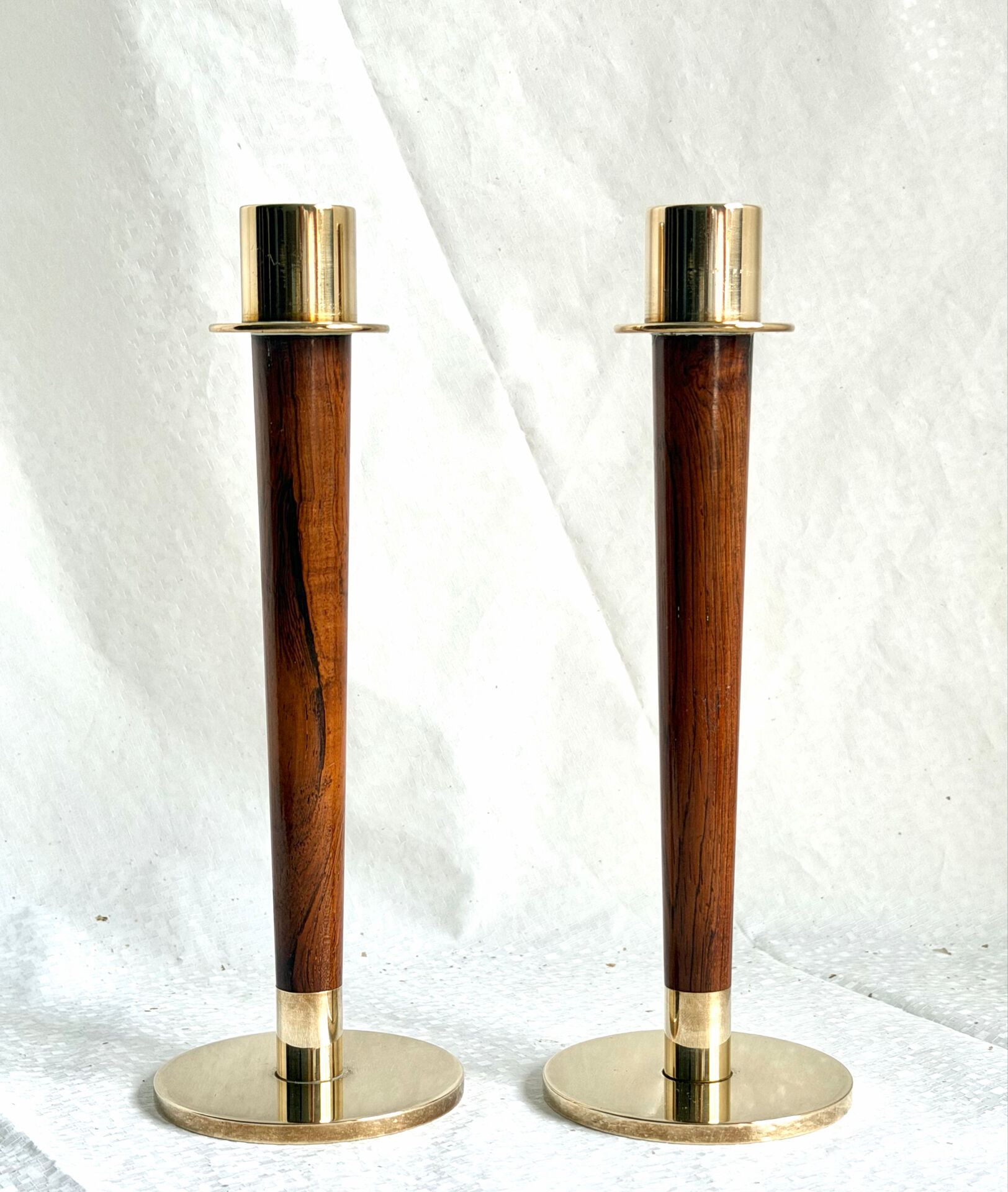 Pair of Danish Art Deco Candle Holders  in Wood & Brass