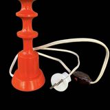 Vintage side lamp in orange painted wood and ribbed fabric shade