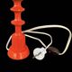 Vintage side lamp in orange painted wood and ribbed fabric shade