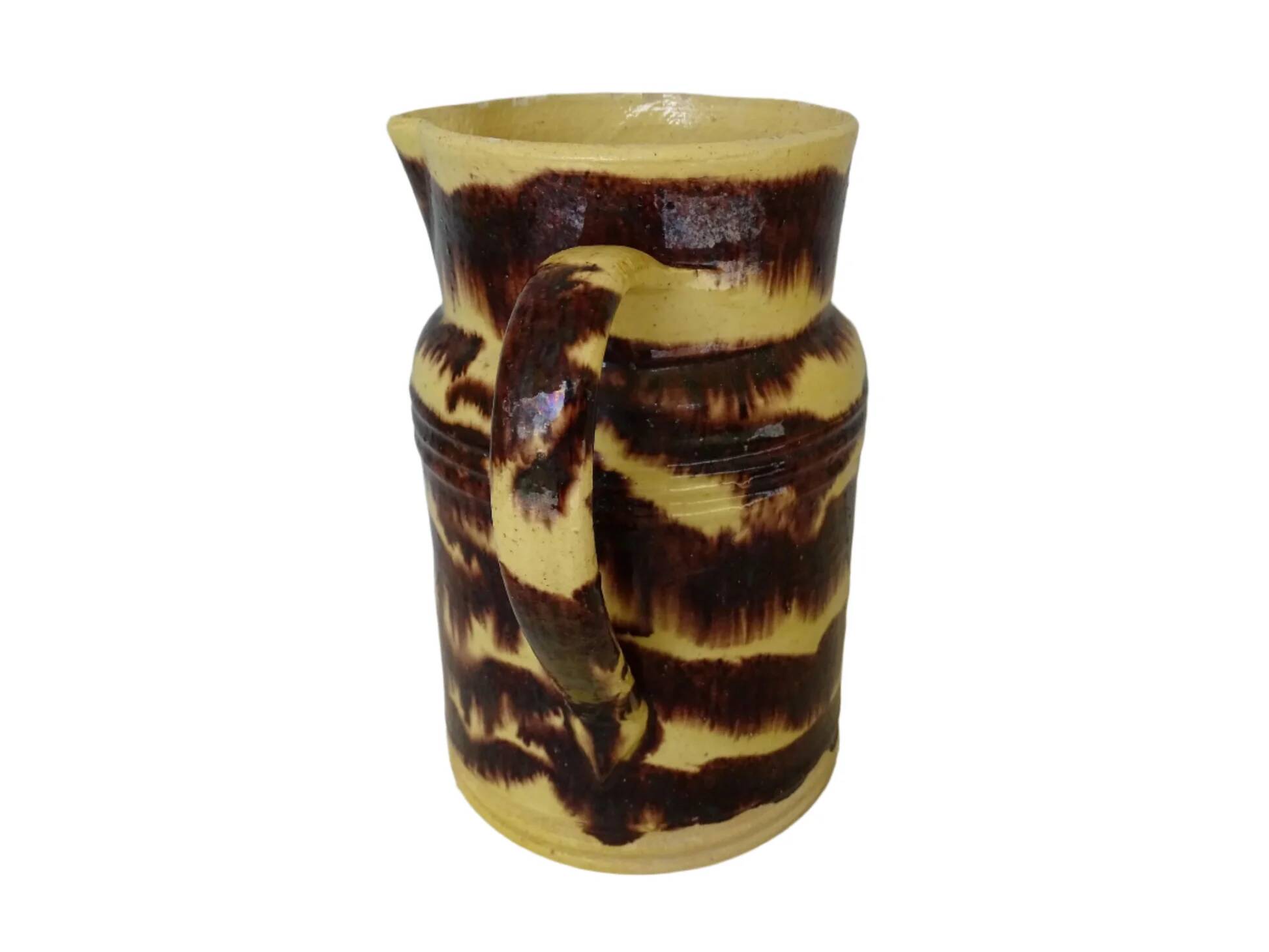 Grand pichet ancien en céramique française de Dieulefit, à glaçure jaune.