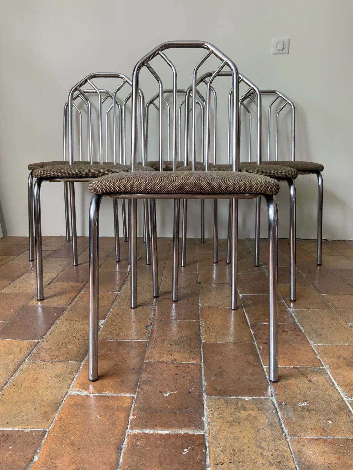 6 chrome metal chairs