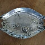 Pewter dish with roses and butterfly