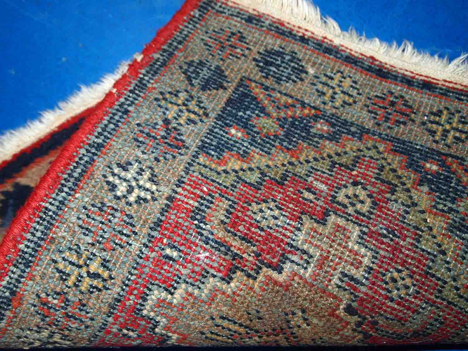 Vintage Persian Carpet Hamadan handmade 1.4' x 1.9' (42cm x 60cm) 1970s, 1C755